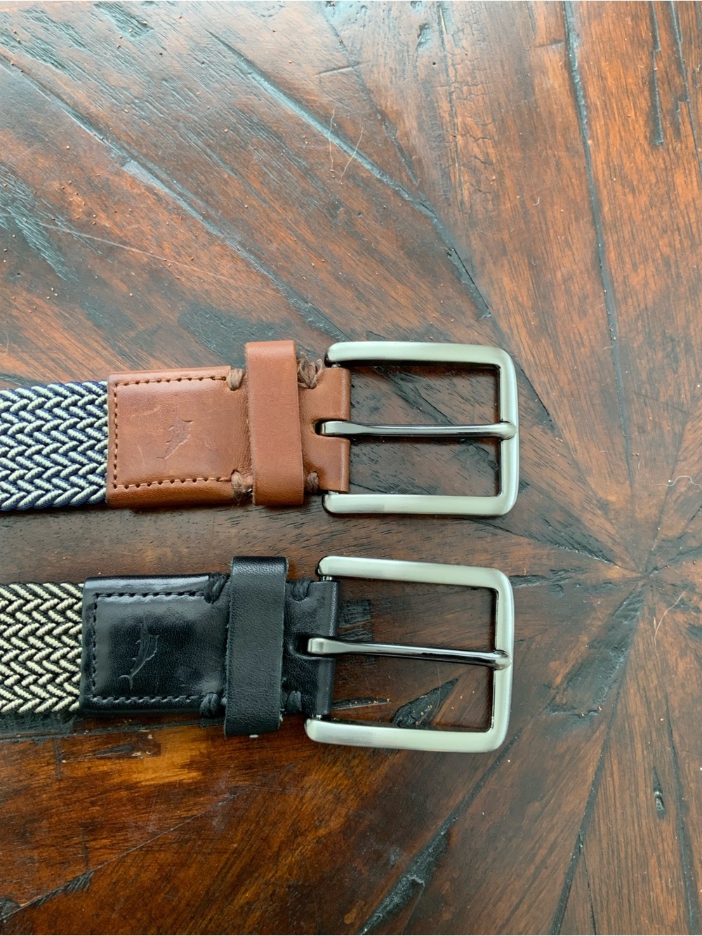Tommy Bahama black/Cream Belt with Black Leather.Navy/cream with brown leather.